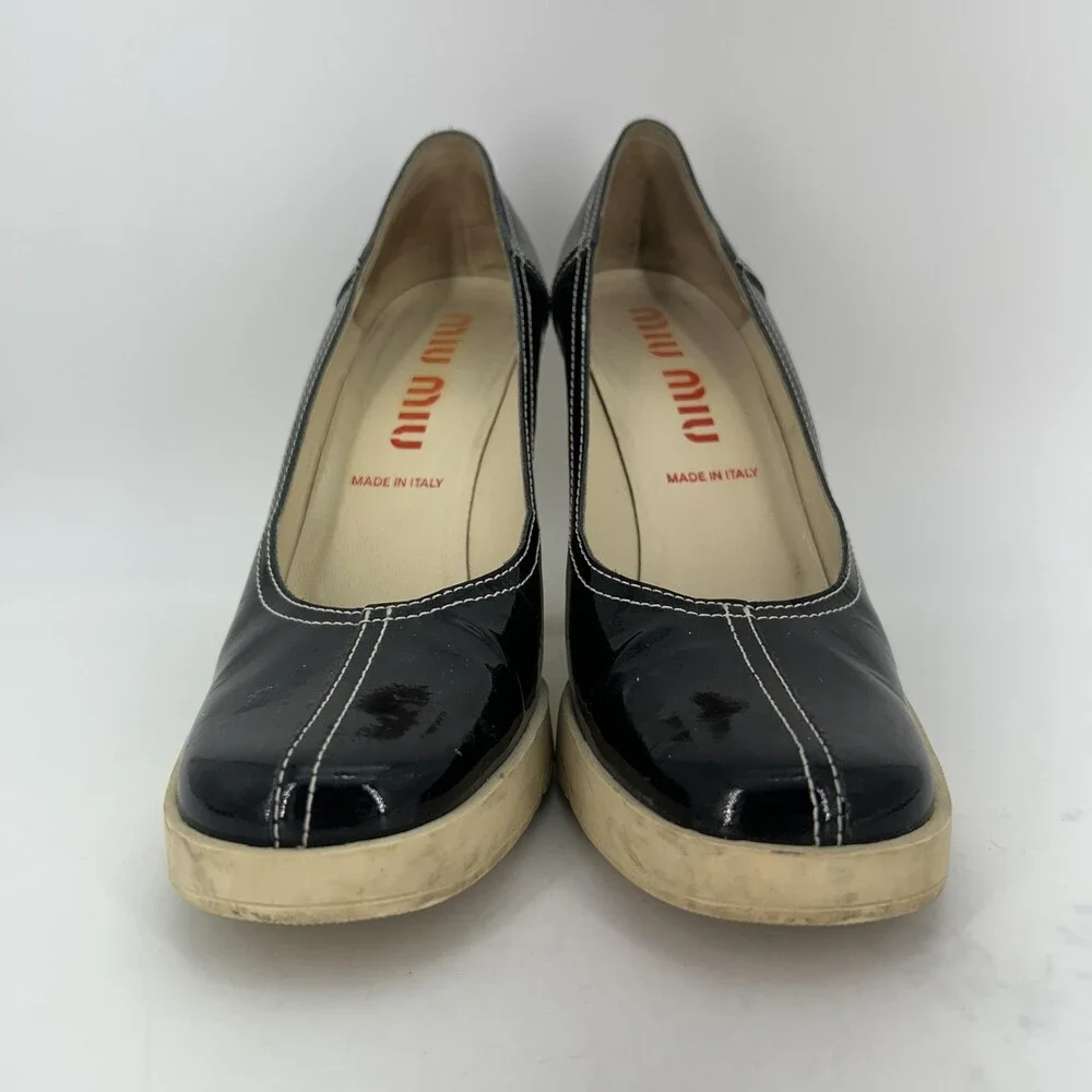 Vintage Miu Miu Shoes Womens Size 8 EU 38 Patent Platform Block Heel Italy Y2K